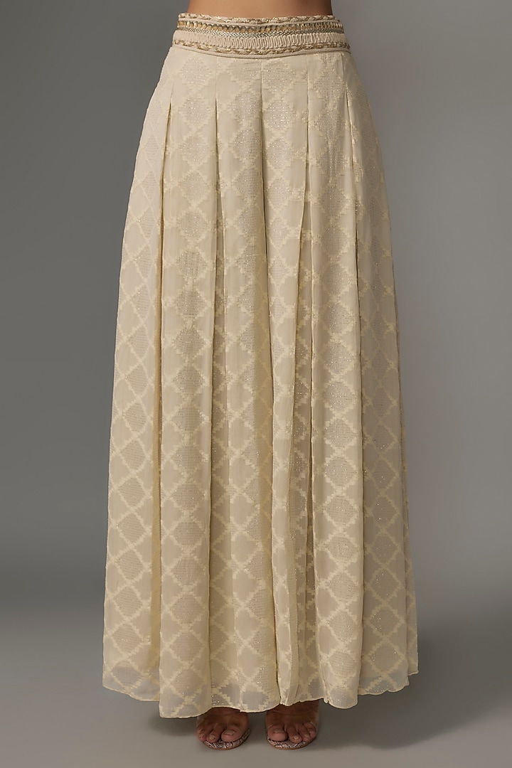 Ivory Silk Thread Work Jacket Set by Sva By Sonam & Paras Modi at Pernia's Pop Up Shop