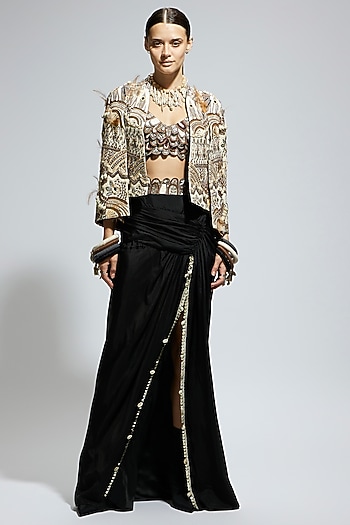 Black Crepe Slit Skirt Set by SVA BY SONAM & PARAS MODI at Pernia's Pop Up Shop