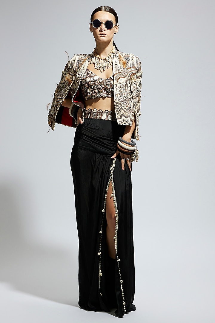 Black Crepe Slit Skirt Set by SVA BY SONAM & PARAS MODI at Pernia's Pop Up Shop