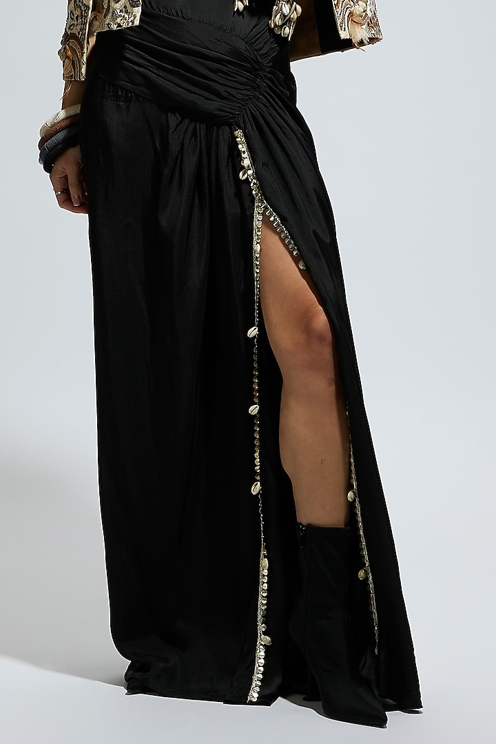 Black Crepe Slit Skirt Set by SVA BY SONAM & PARAS MODI at Pernia's Pop Up Shop