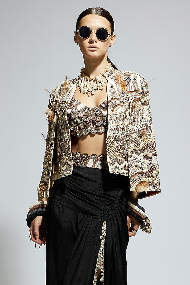 Black Crepe Slit Skirt Set by SVA BY SONAM & PARAS MODI at Pernia's Pop Up Shop