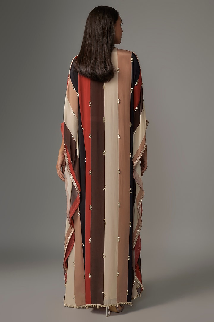 Multi-Colored Crepe Stripe Printed Kaftan Set by Sva By Sonam & Paras Modi at Pernia's Pop Up Shop