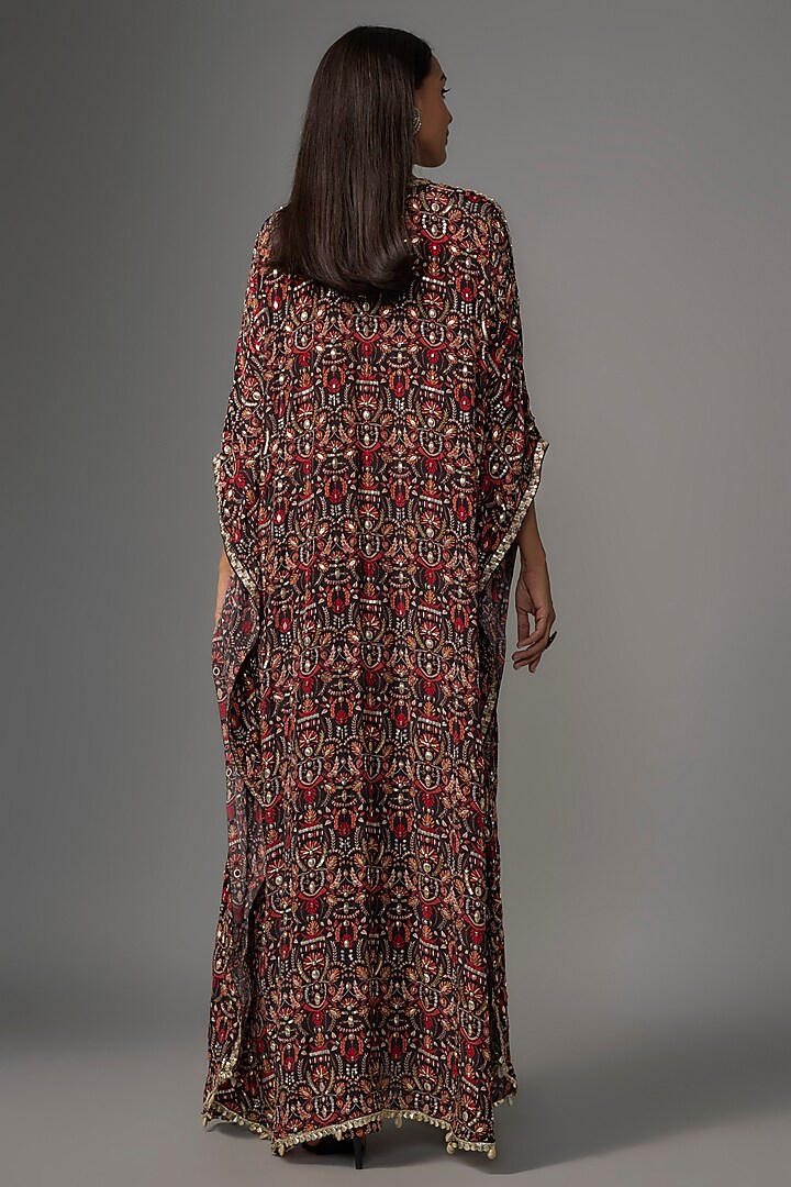 Black Crepe Jaal Printed Kaftan Set by Sva By Sonam & Paras Modi at Pernia's Pop Up Shop