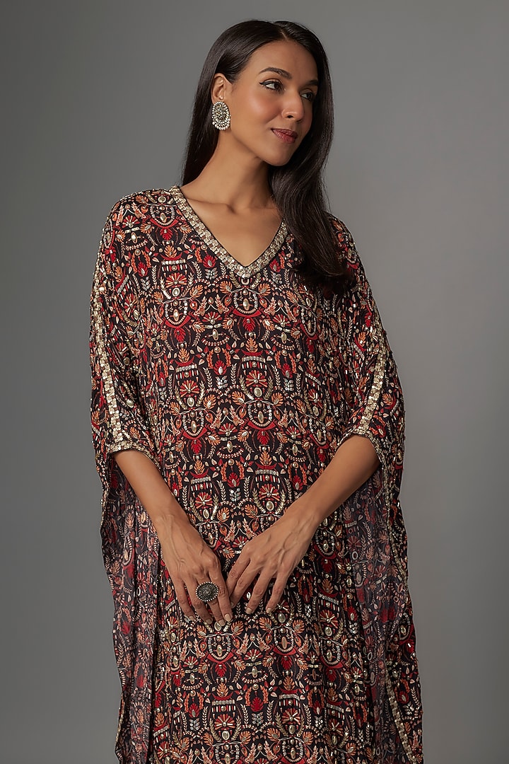 Black Crepe Jaal Printed Kaftan Set by Sva By Sonam & Paras Modi at Pernia's Pop Up Shop