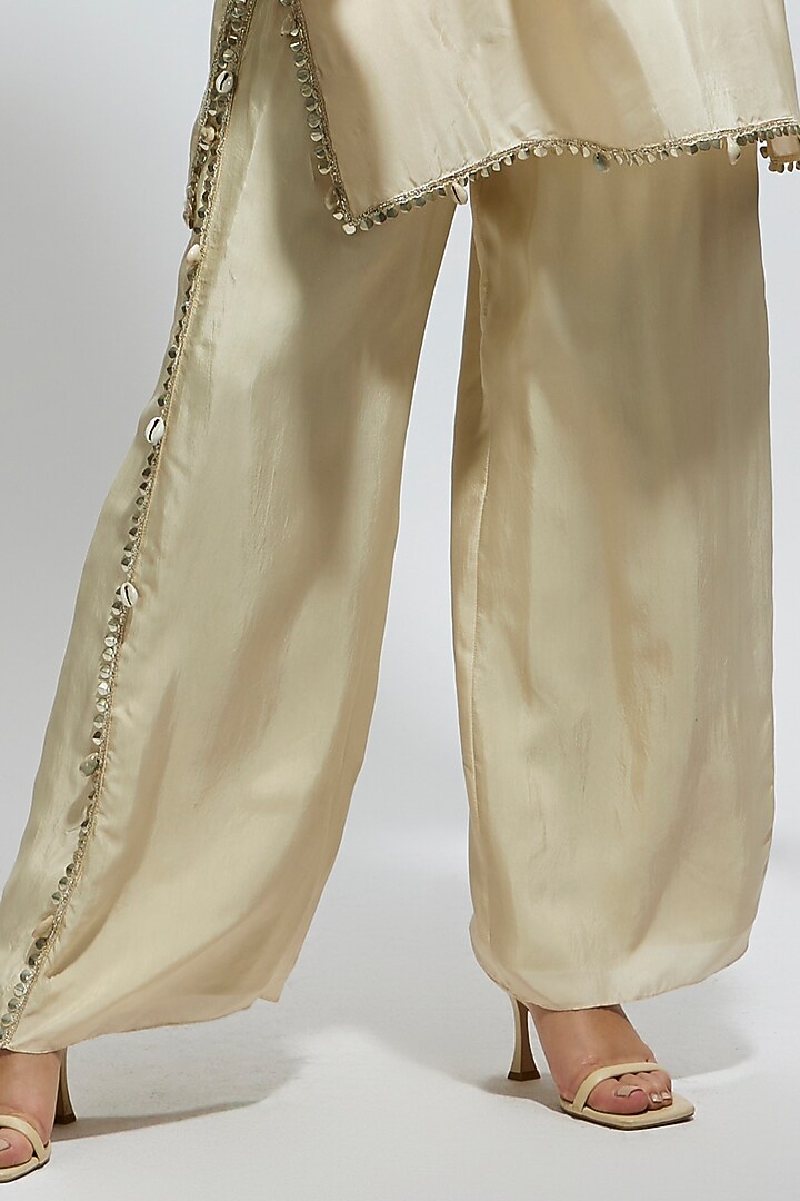 Ivory Silk Metal Embellished Co-Ord Set by SVA BY SONAM & PARAS MODI at Pernia's Pop Up Shop