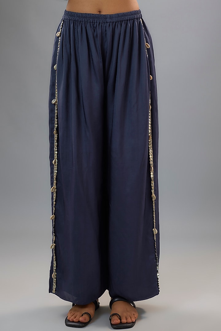 Blue Silk Metal Embellished Co-Ord Set by SVA BY SONAM & PARAS MODI at Pernia's Pop Up Shop