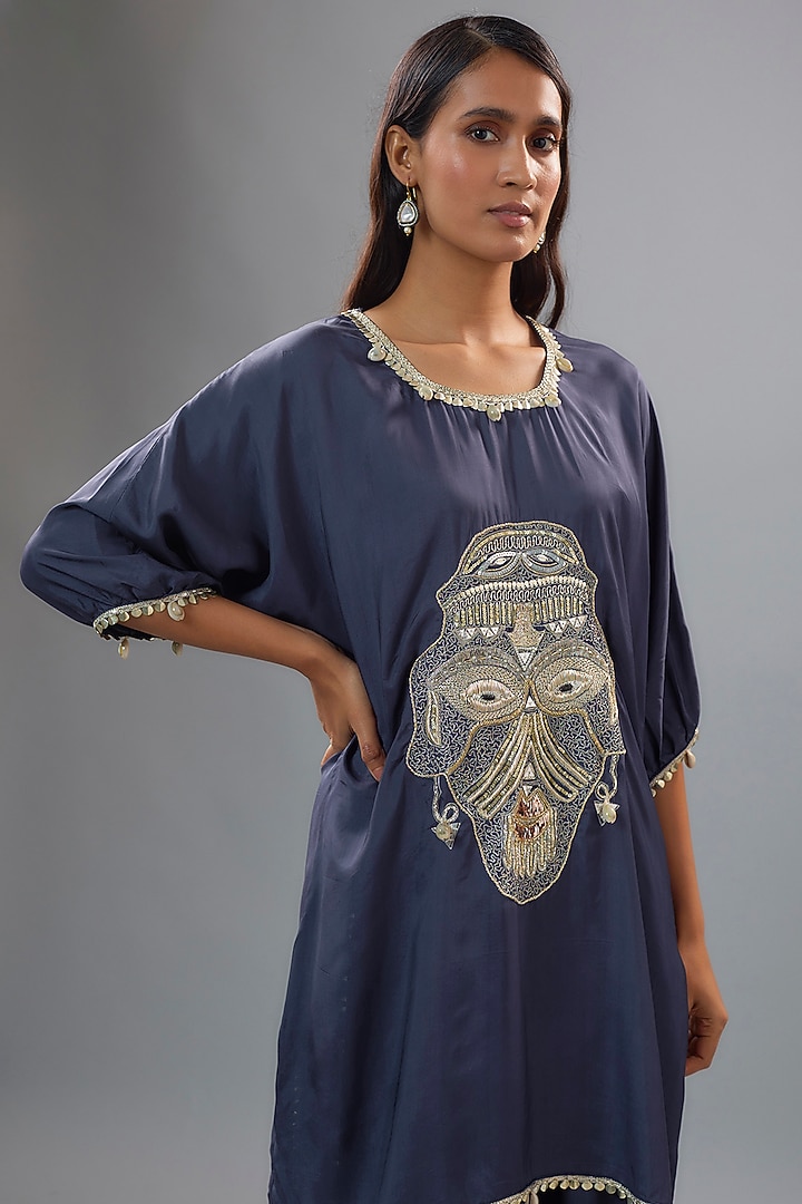 Blue Silk Metal Embellished Co-Ord Set by SVA BY SONAM & PARAS MODI at Pernia's Pop Up Shop