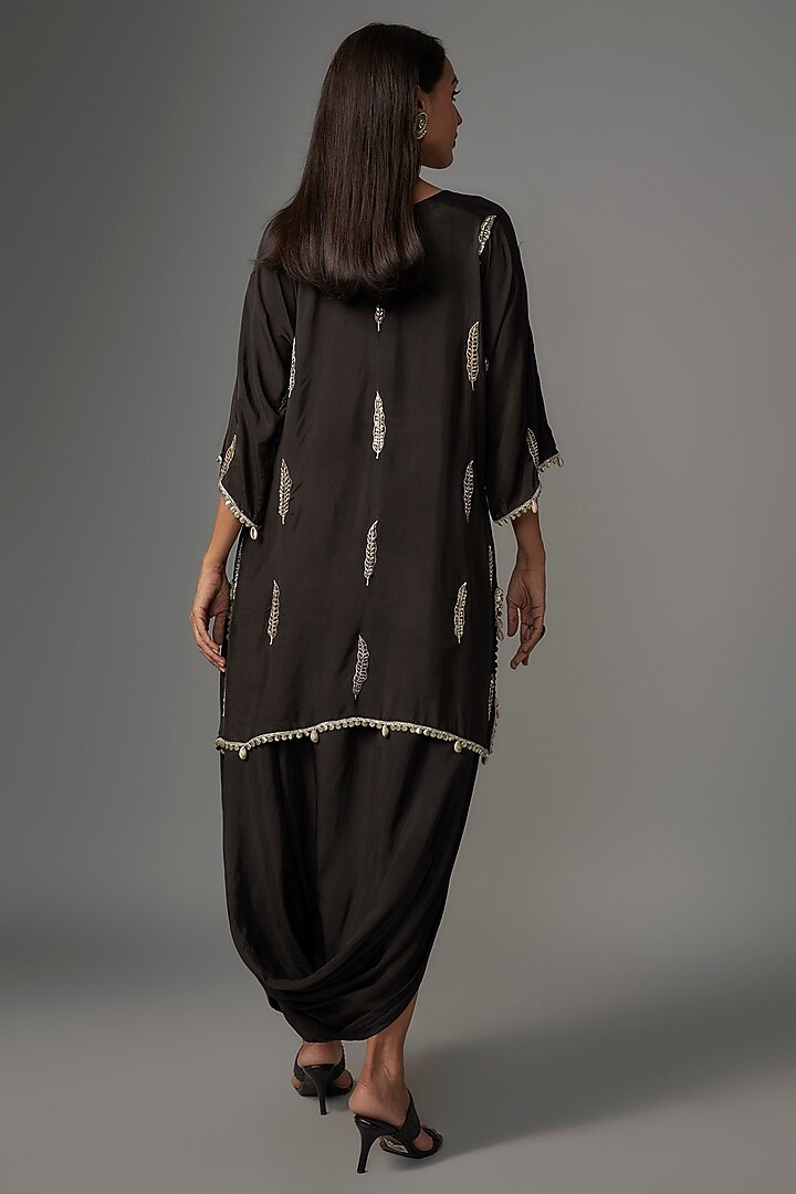 Black Crepe Feather Embroidered Tunic Set by Sva By Sonam & Paras Modi at Pernia's Pop Up Shop