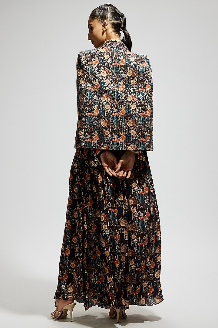 Black Crepe Embellished Cape Jacket Set by SVA BY SONAM & PARAS MODI at Pernia's Pop Up Shop