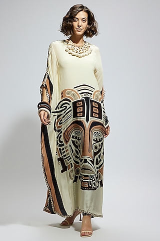 Ivory Crepe Kaftan Set by SVA BY SONAM & PARAS MODI