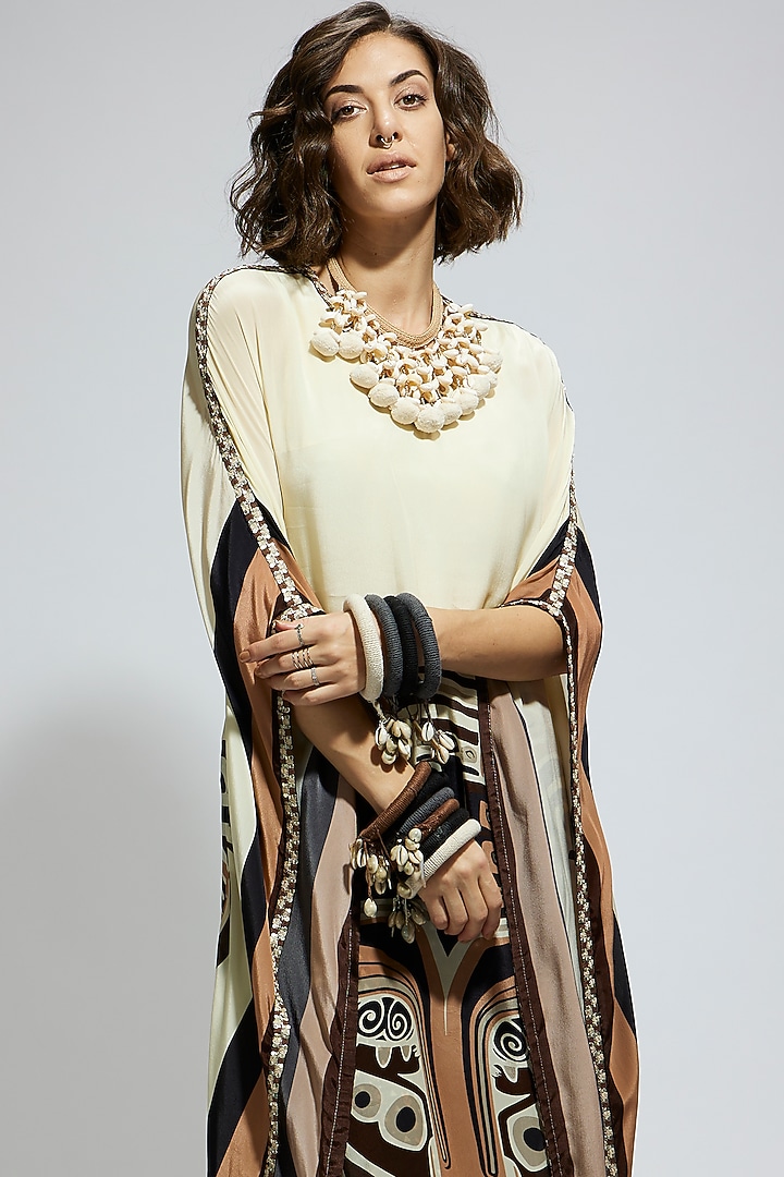 Ivory Crepe Kaftan Set by SVA BY SONAM & PARAS MODI at Pernia's Pop Up Shop