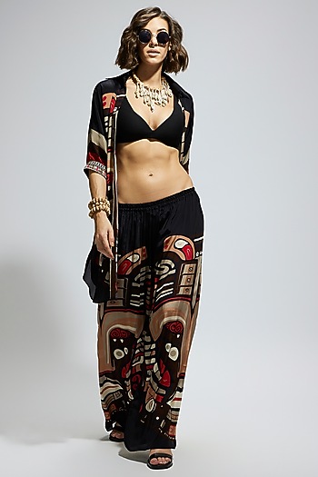 Blue Crepe Mask Printed Co-Ord Set by SVA BY SONAM & PARAS MODI at Pernia's Pop Up Shop
