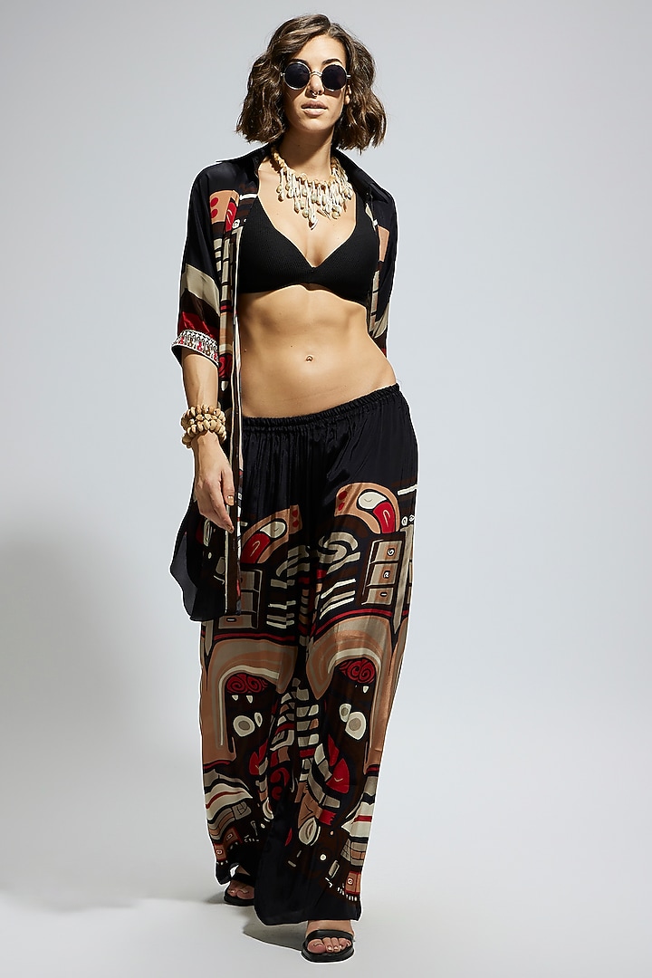 Blue Crepe Mask Printed Co-Ord Set by SVA BY SONAM & PARAS MODI at Pernia's Pop Up Shop
