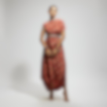 Orange Crepe Printed Cowl Draped Cocktail Dress With Belt by SVA BY SONAM & PARAS MODI at Pernia's Pop Up Shop