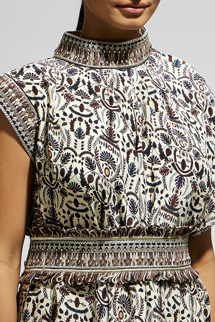 White Crepe Printed Cowl Draped Cocktail Dress With Belt by SVA BY SONAM & PARAS MODI at Pernia's Pop Up Shop