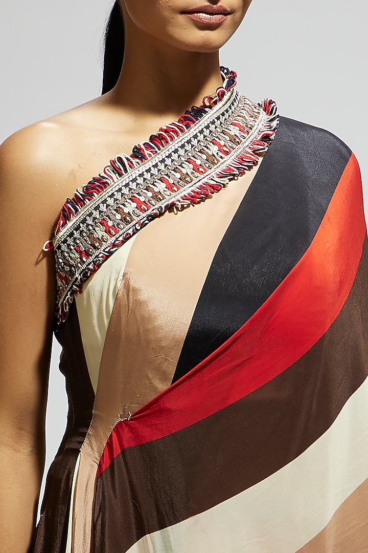 Orange Crepe Striped Printed Pant Wedding Saree Set by SVA BY SONAM & PARAS MODI at Pernia's Pop Up Shop
