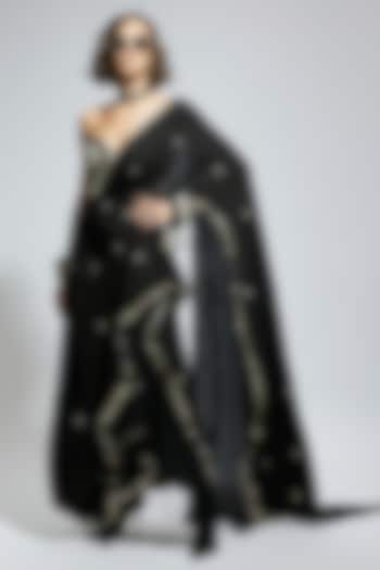 Black Silk Draped Skirt Saree Set by SVA BY SONAM & PARAS MODI at Pernia's Pop Up Shop