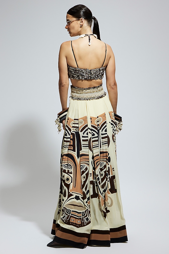 Ivory & Black Crepe Printed Box Pleated Skirt Set by SVA BY SONAM & PARAS MODI at Pernia's Pop Up Shop