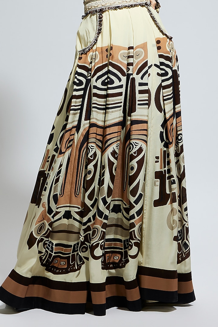 Ivory & Black Crepe Printed Box Pleated Skirt Set by SVA BY SONAM & PARAS MODI at Pernia's Pop Up Shop