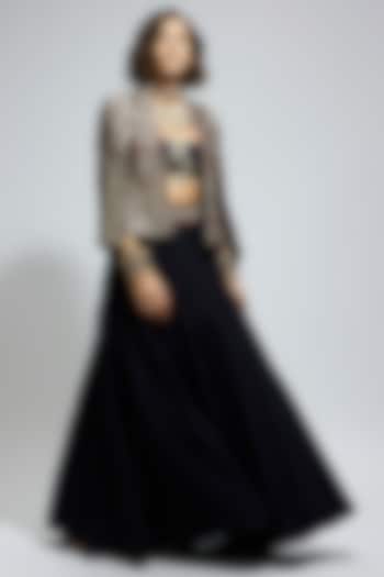 Black Silk Textured Jacket Wedding Lehenga Set by SVA BY SONAM & PARAS MODI at Pernia's Pop Up Shop