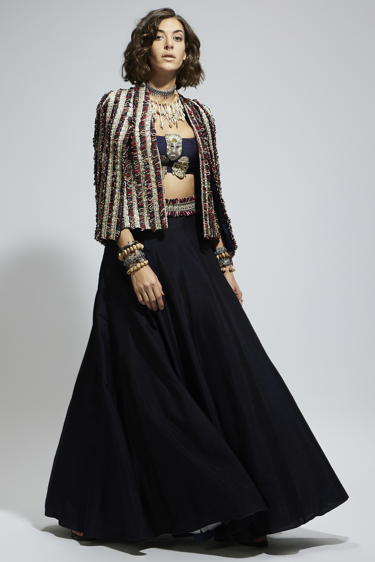 Black Silk Textured Jacket Wedding Lehenga Set by SVA BY SONAM & PARAS MODI at Pernia's Pop Up Shop