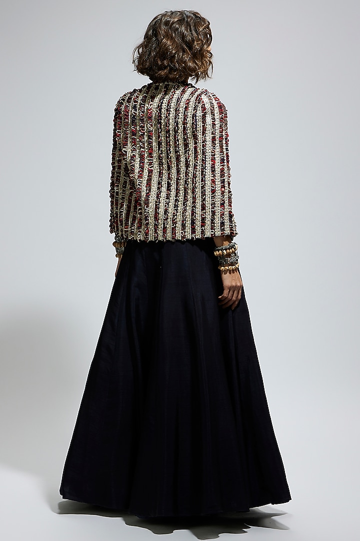 Black Silk Textured Jacket Wedding Lehenga Set by SVA BY SONAM & PARAS MODI at Pernia's Pop Up Shop