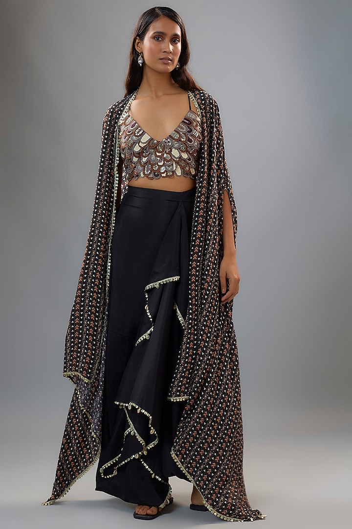 Blue Silk Draped Skirt Set by SVA BY SONAM & PARAS MODI at Pernia's Pop Up Shop