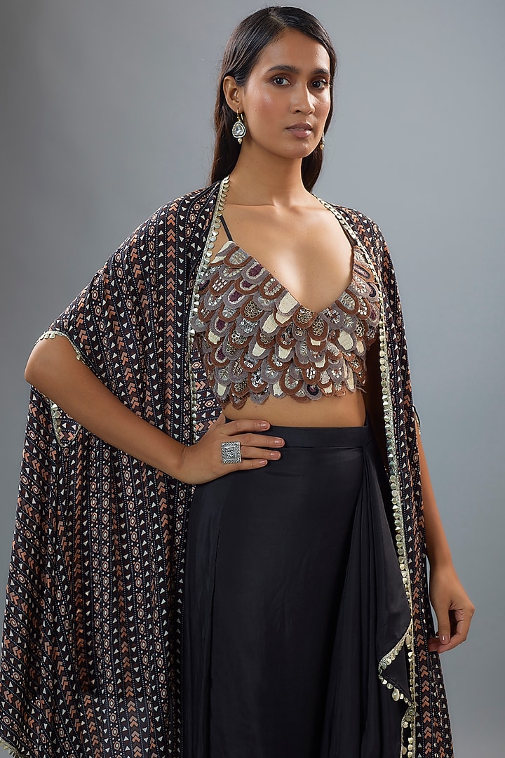 Blue Silk Draped Skirt Set by SVA BY SONAM & PARAS MODI at Pernia's Pop Up Shop