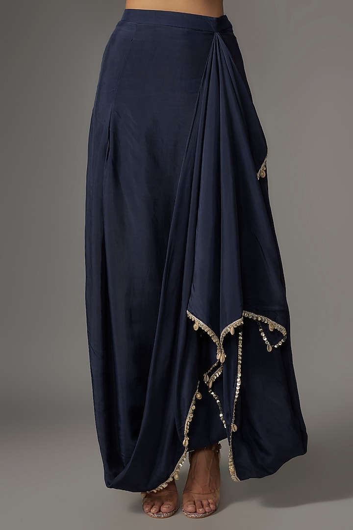 Blue Crepe Geometric Printed Cape Set by Sva By Sonam & Paras Modi at Pernia's Pop Up Shop