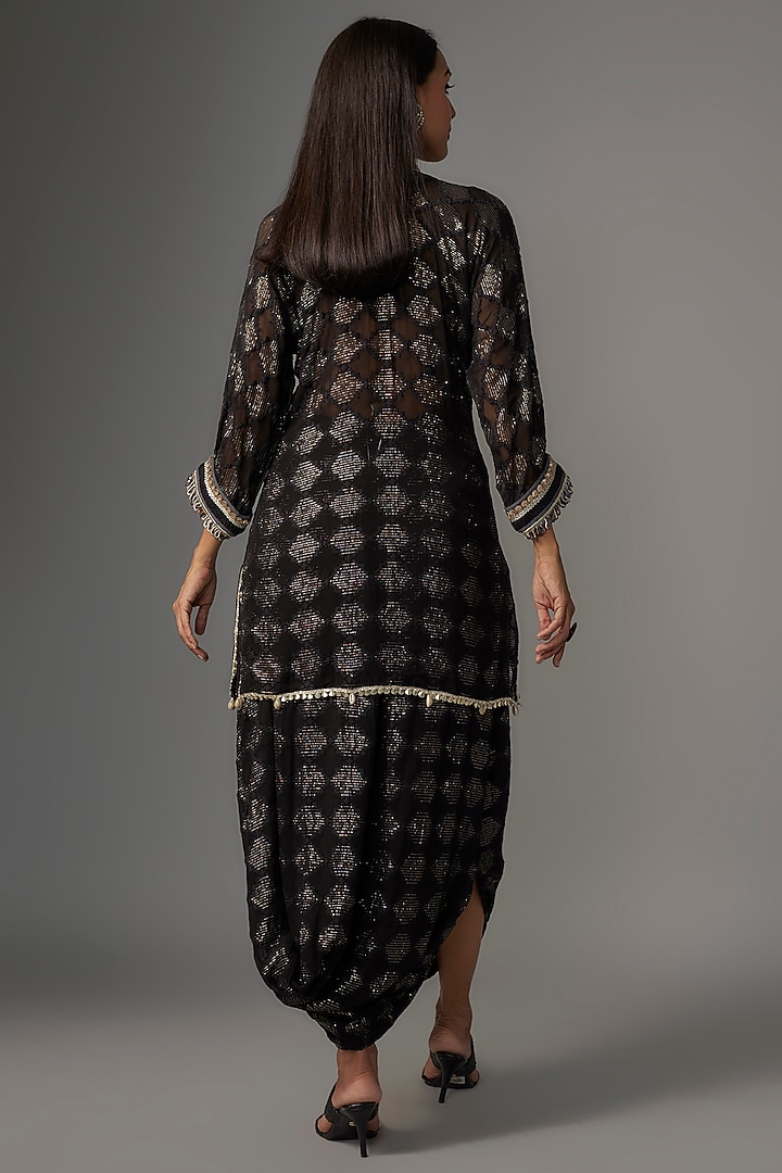 Black Silk Aztec Printed Tunic Set by Sva By Sonam & Paras Modi at Pernia's Pop Up Shop
