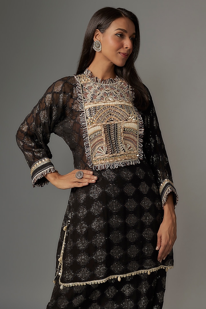 Black Silk Aztec Printed Tunic Set by Sva By Sonam & Paras Modi at Pernia's Pop Up Shop