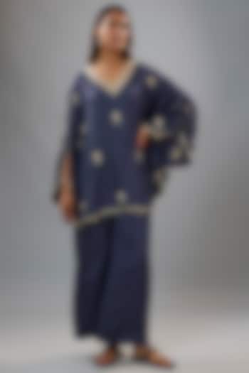 Blue Silk Embellished Tunic Set by SVA BY SONAM & PARAS MODI at Pernia's Pop Up Shop