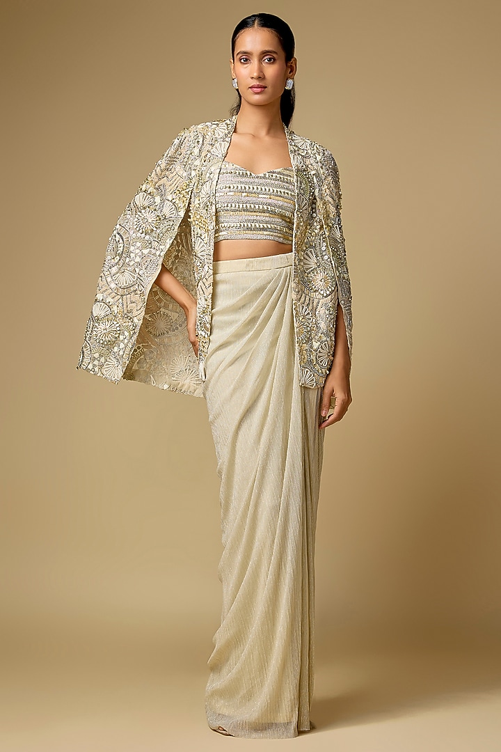 Gold Shimmer & Organza Skirt Set by Sva By Sonam & Paras Modi at Pernia's Pop Up Shop