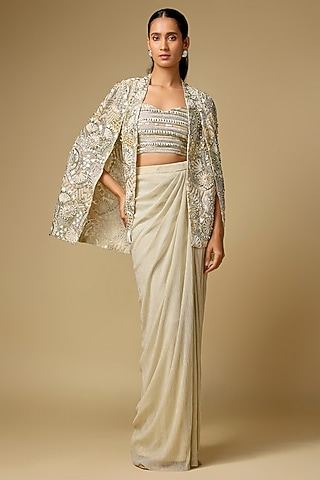 Gold Shimmer & Organza Skirt Set by Sva By Sonam & Paras Modi