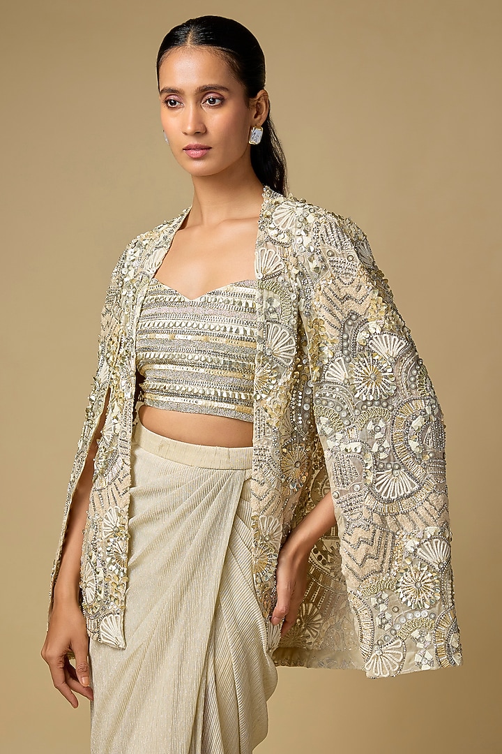 Gold Shimmer & Organza Skirt Set by Sva By Sonam & Paras Modi at Pernia's Pop Up Shop