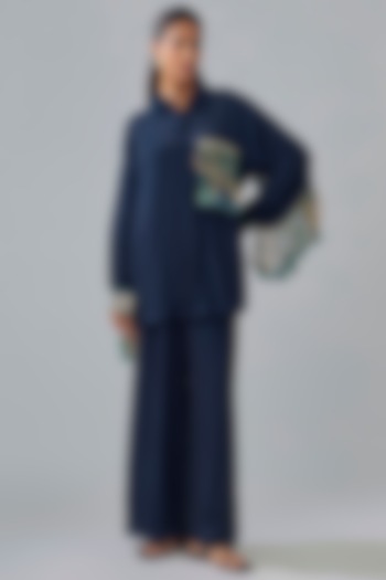 Midnight Blue Crepe Co-Ord Set by SVA BY SONAM & PARAS MODI at Pernia's Pop Up Shop