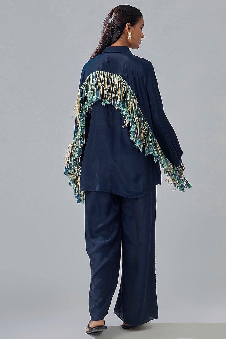 Midnight Blue Crepe Co-Ord Set by SVA BY SONAM & PARAS MODI at Pernia's Pop Up Shop