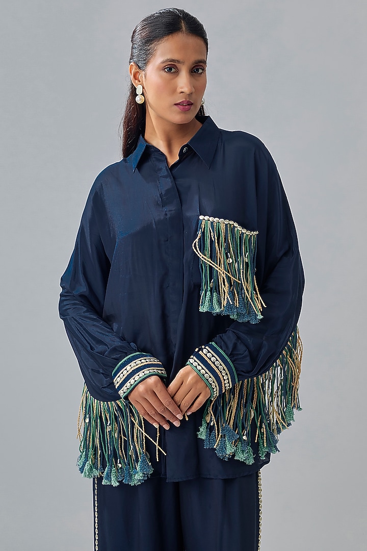 Midnight Blue Crepe Co-Ord Set by SVA BY SONAM & PARAS MODI at Pernia's Pop Up Shop