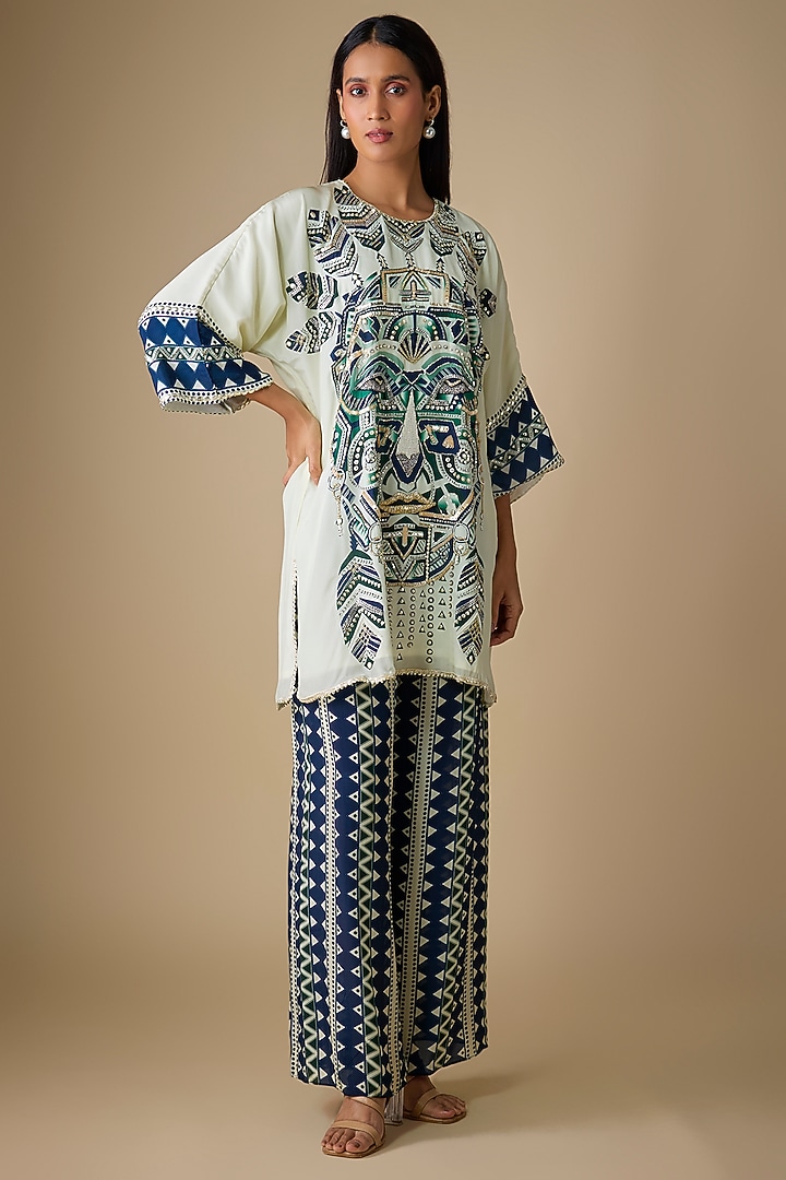 Ivory Crepe Embellished Tunic Set by SVA BY SONAM & PARAS MODI at Pernia's Pop Up Shop