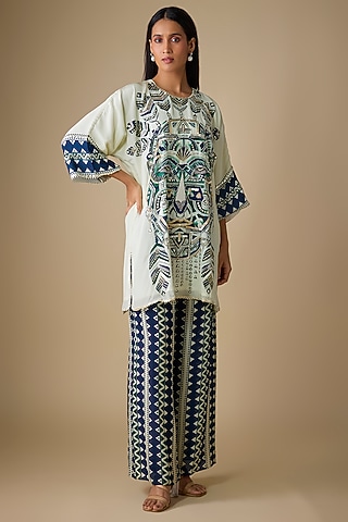 Ivory Crepe Embellished Tunic Set by SVA BY SONAM & PARAS MODI