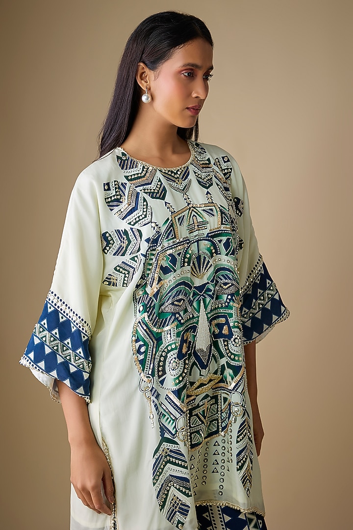 Ivory Crepe Embellished Tunic Set by SVA BY SONAM & PARAS MODI at Pernia's Pop Up Shop