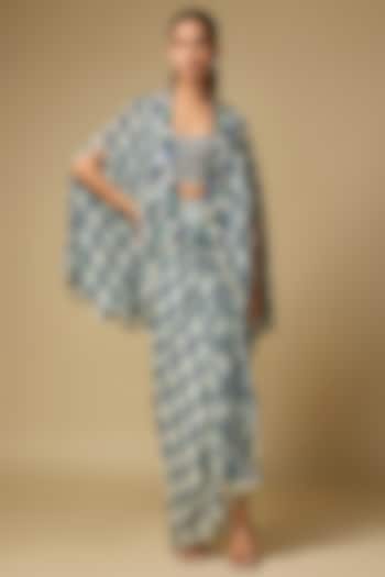 Midnight Blue Crepe Printed Skirt Set by Sva By Sonam & Paras Modi at Pernia's Pop Up Shop