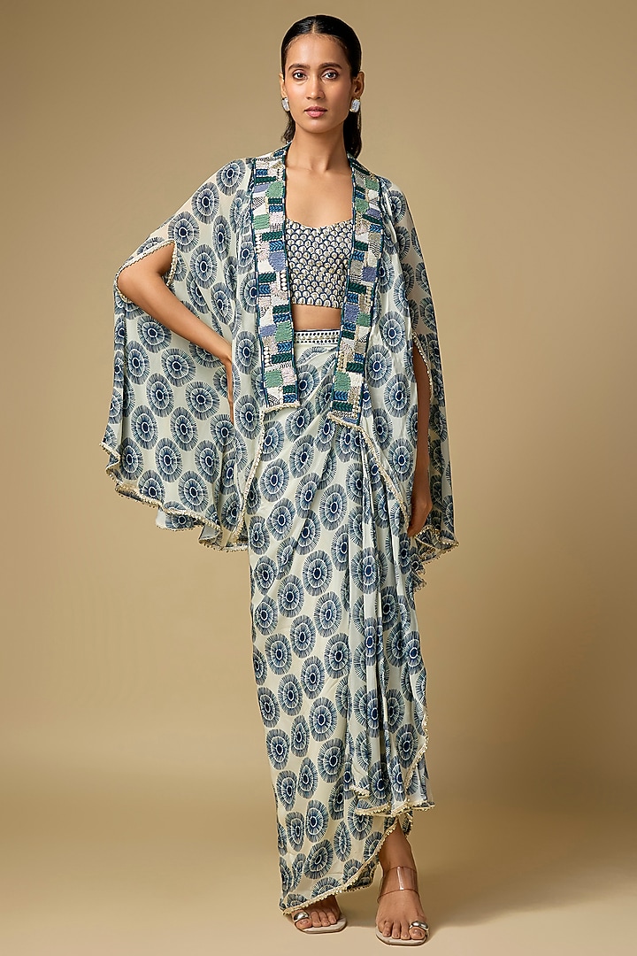 Midnight Blue Crepe Printed Skirt Set by Sva By Sonam & Paras Modi at Pernia's Pop Up Shop