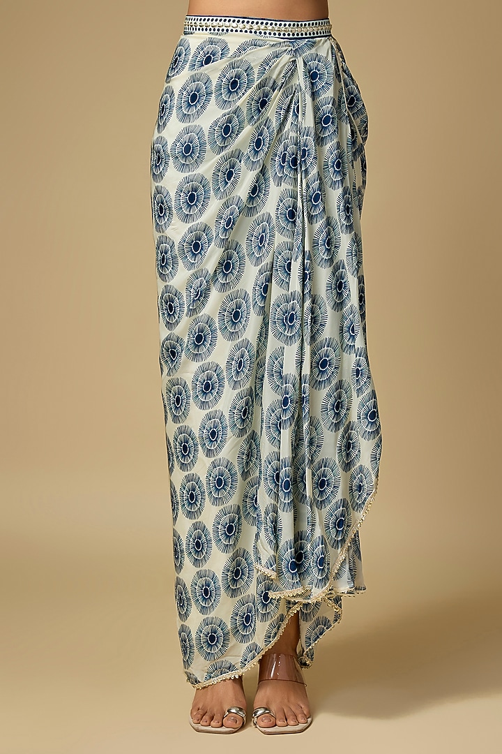 Midnight Blue Crepe Printed Skirt Set by Sva By Sonam & Paras Modi at Pernia's Pop Up Shop