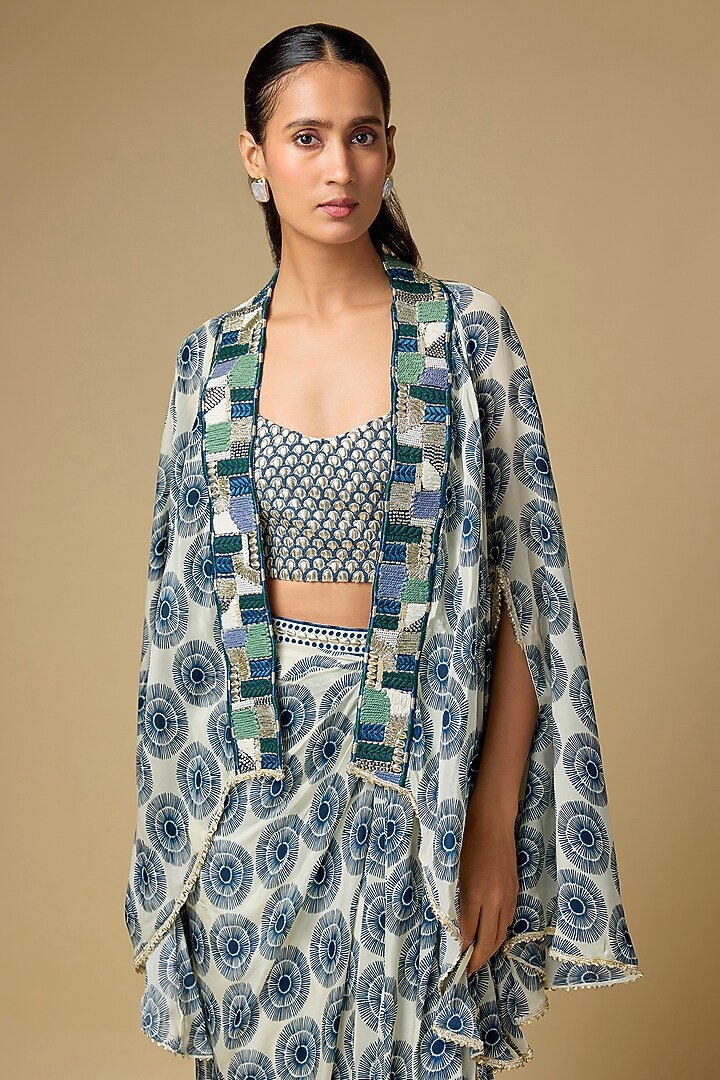 Midnight Blue Crepe Printed Skirt Set by Sva By Sonam & Paras Modi at Pernia's Pop Up Shop