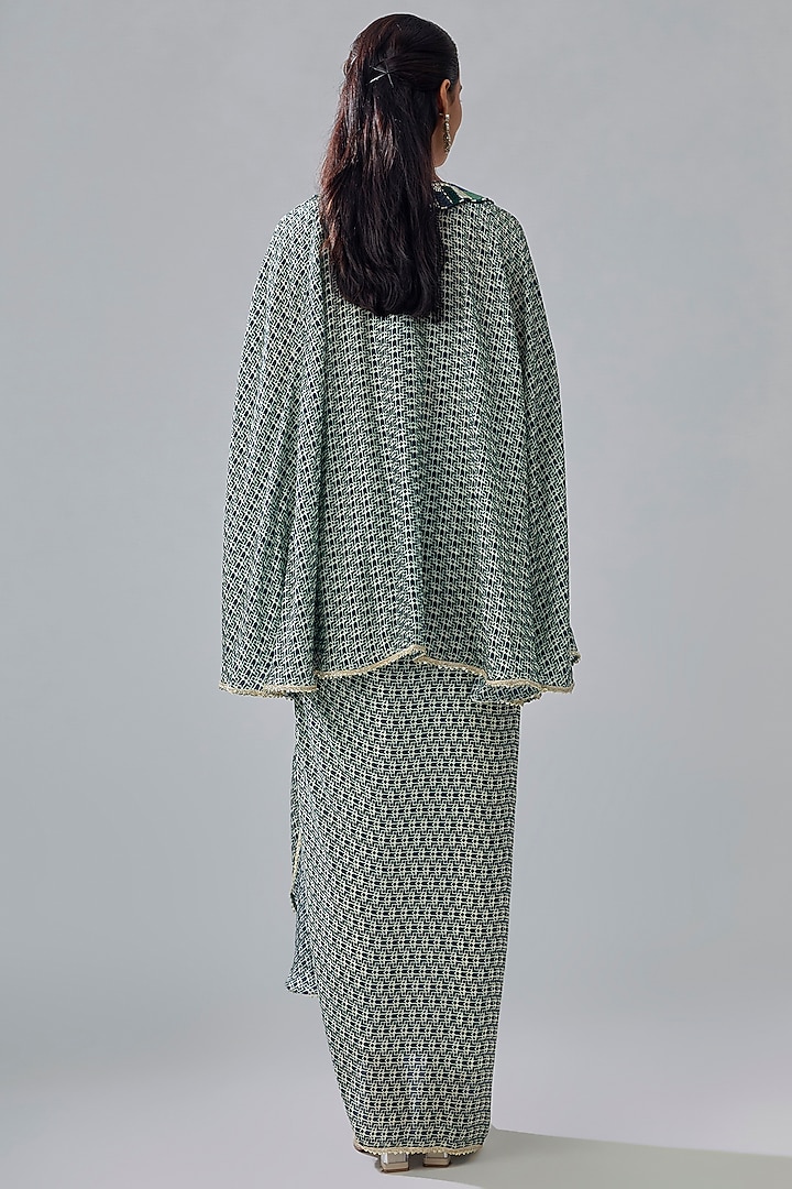 Blue Crepe Printed Cape Set by SVA BY SONAM & PARAS MODI at Pernia's Pop Up Shop