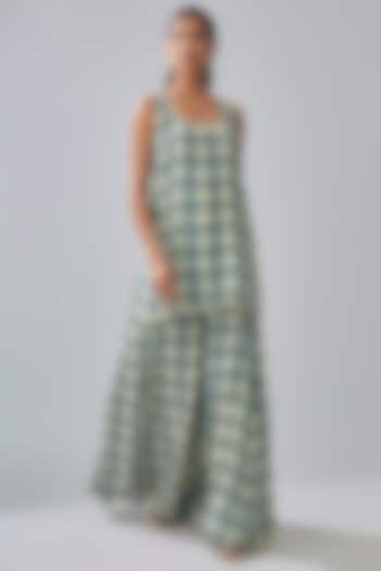 Blue Crepe Printed Wedding Sharara Set by SVA BY SONAM & PARAS MODI at Pernia's Pop Up Shop