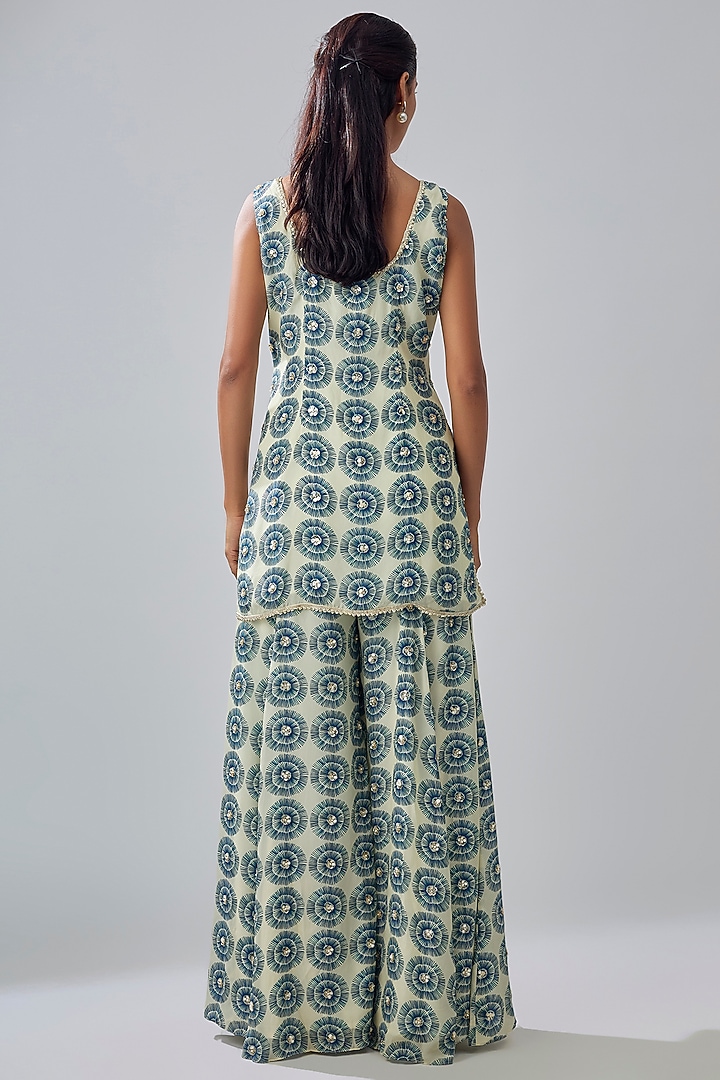 Blue Crepe Printed Wedding Sharara Set by SVA BY SONAM & PARAS MODI at Pernia's Pop Up Shop