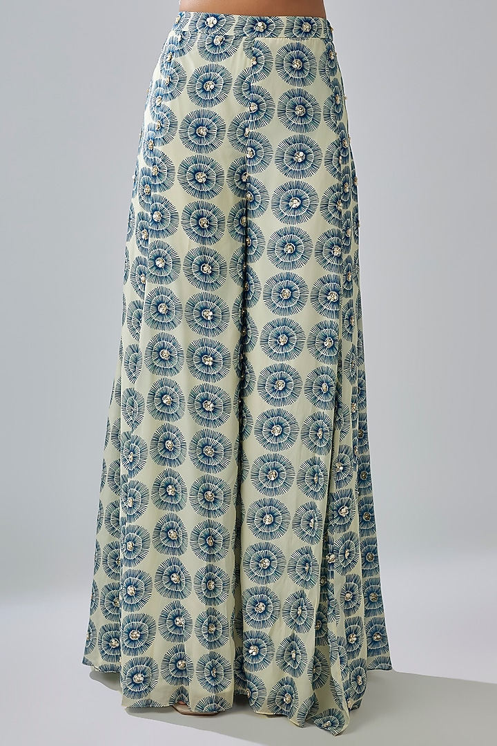 Blue Crepe Printed Wedding Sharara Set by SVA BY SONAM & PARAS MODI at Pernia's Pop Up Shop