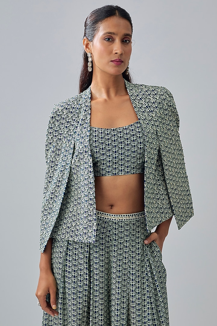 Blue Crepe Printed Cape Set by SVA BY SONAM & PARAS MODI at Pernia's Pop Up Shop